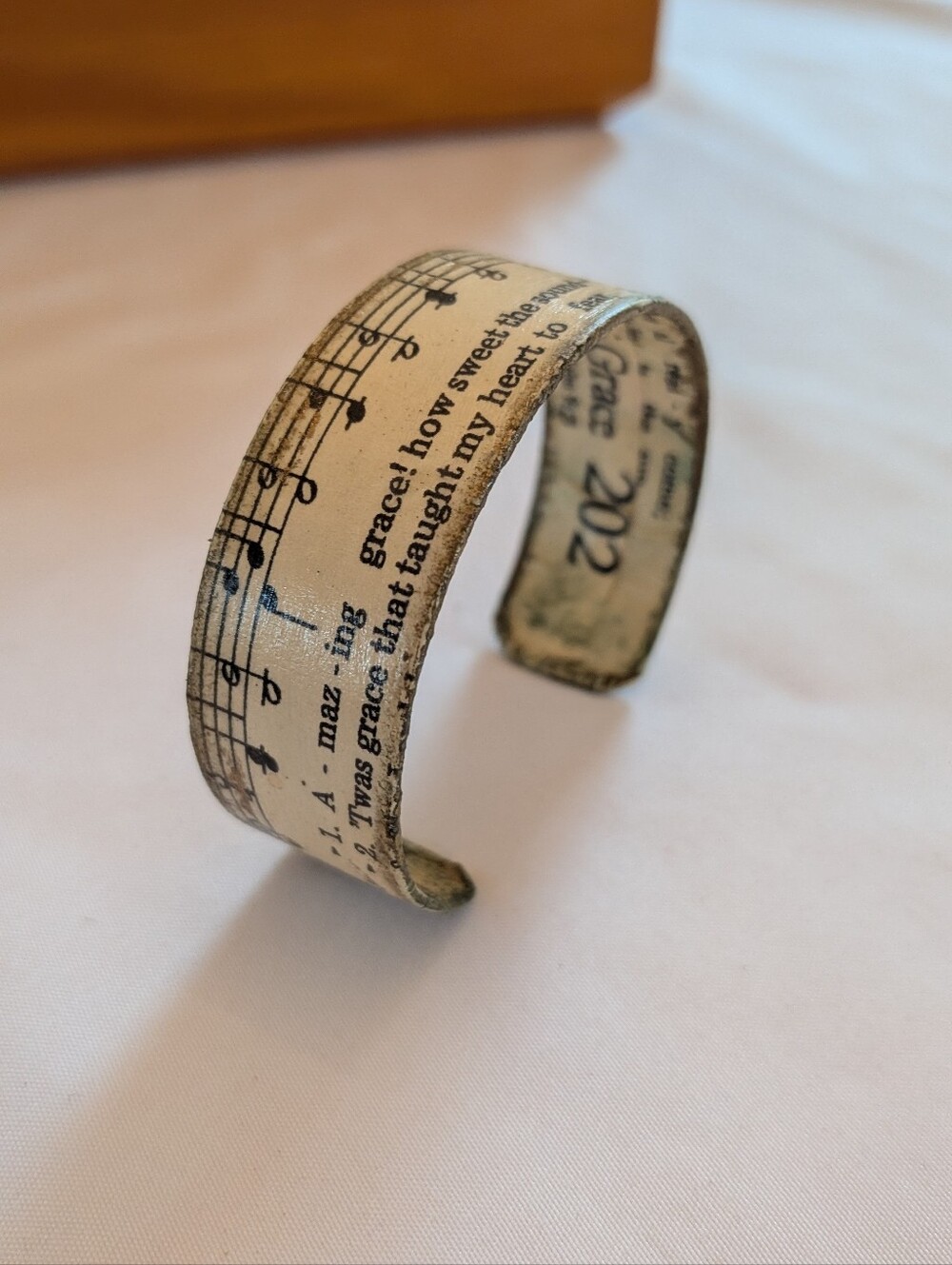 Amazing Grace Music Cuff Bracelet in Vintage Cream and Black
